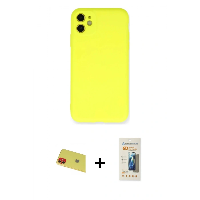 MARSİLYAN™- iPhone 11 Kılıf Ahenk Serisi - Siyah 6D Mat Seramik Hayalet Nano Ekran Koruyucu + Rainbow Kamera Lens Koruma Cam - KI