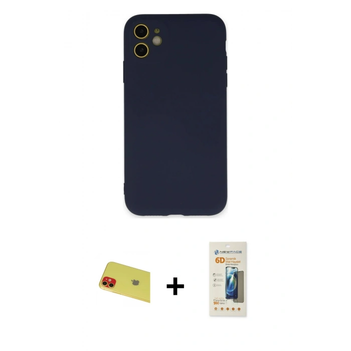 MARSİLYAN™- iPhone 11 Kılıf Ahenk Serisi - Siyah 6D Mat Seramik Hayalet Nano Ekran Koruyucu + Rainbow Kamera Lens Koruma Cam - KI