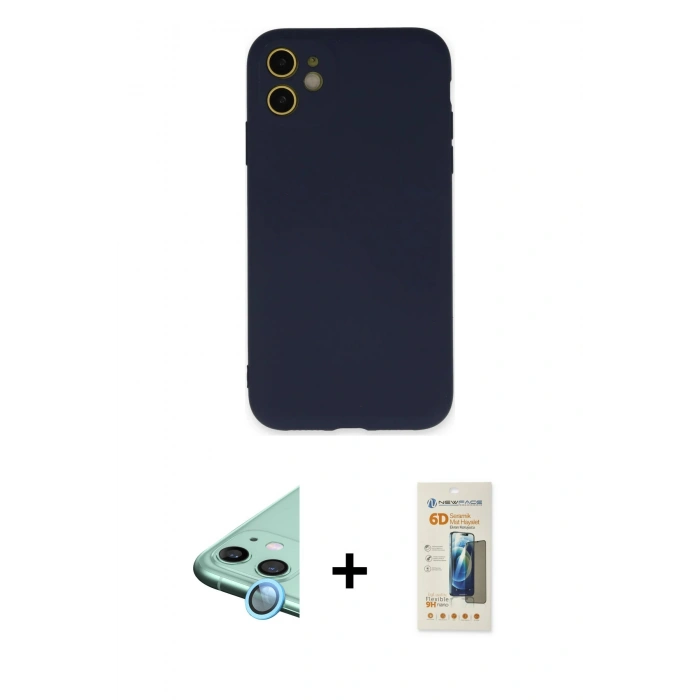 MARSİLYAN™- iPhone 11 Kılıf Ahenk Serisi - Siyah 6D Mat Seramik Hayalet Nano Ekran Koruyucu + Raze Metal Kamera Lens - MI