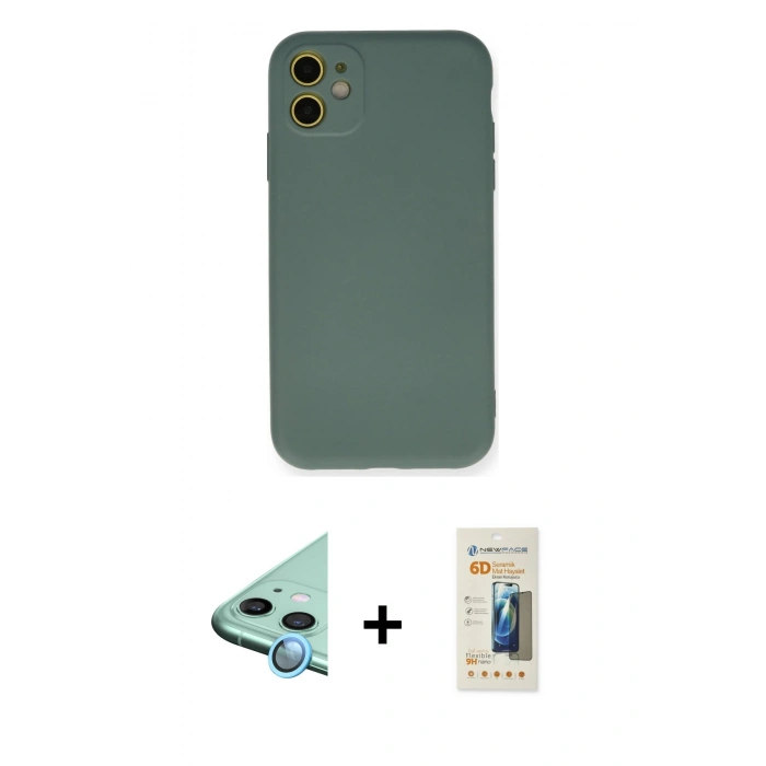 MARSİLYAN™- iPhone 11 Kılıf Ahenk Serisi - Siyah 6D Mat Seramik Hayalet Nano Ekran Koruyucu + Raze Metal Kamera Lens - MI