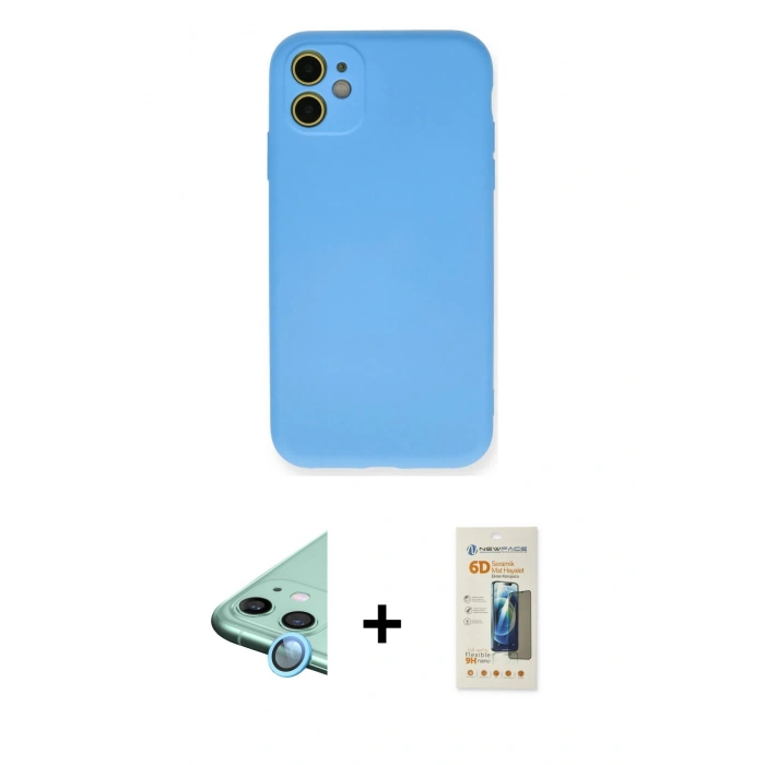 MARSİLYAN™- iPhone 11 Kılıf Ahenk Serisi - Siyah 6D Mat Seramik Hayalet Nano Ekran Koruyucu + Raze Metal Kamera Lens - MI