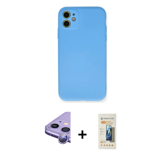 MARSİLYAN™- iPhone 11 Kılıf Ahenk Serisi - Siyah 6D Mat Seramik Hayalet Nano Ekran Koruyucu + Raze Metal Kamera Lens - MR