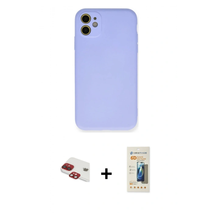 MARSİLYAN™- iPhone 11 Kılıf Ahenk Serisi - Siyah 6D Mat Seramik Hayalet Nano Ekran Koruyucu + Pers Alüminyum Kamera Lens - KI