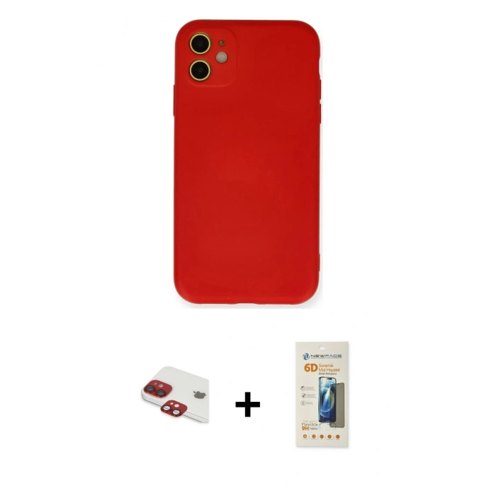 MARSİLYAN™- iPhone 11 Kılıf Ahenk Serisi - Siyah 6D Mat Seramik Hayalet Nano Ekran Koruyucu + Pers Alüminyum Kamera Lens - KI