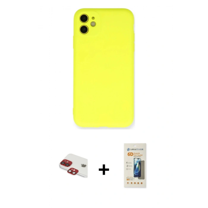 MARSİLYAN™- iPhone 11 Kılıf Ahenk Serisi - Siyah 6D Mat Seramik Hayalet Nano Ekran Koruyucu + Pers Alüminyum Kamera Lens - KI