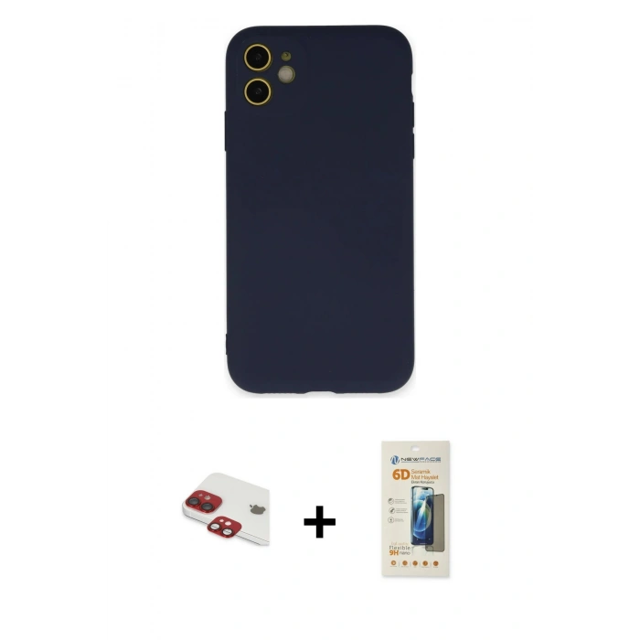 MARSİLYAN™- iPhone 11 Kılıf Ahenk Serisi - Siyah 6D Mat Seramik Hayalet Nano Ekran Koruyucu + Pers Alüminyum Kamera Lens - KI