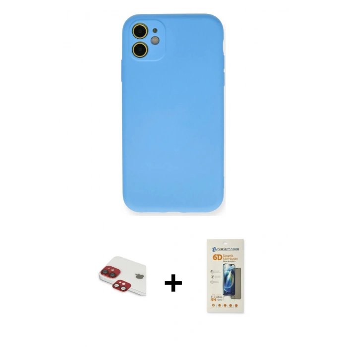 MARSİLYAN™- iPhone 11 Kılıf Ahenk Serisi - Siyah 6D Mat Seramik Hayalet Nano Ekran Koruyucu + Pers Alüminyum Kamera Lens - KI