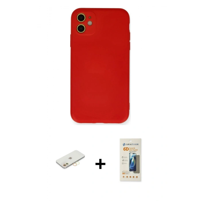 MARSİLYAN™- iPhone 11 Kılıf Ahenk Serisi - Siyah 6D Mat Seramik Hayalet Nano Ekran Koruyucu + Renkli Kamera Lens Koruma Cam - SI
