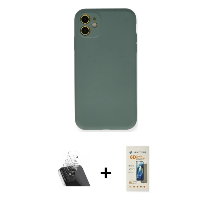 MARSİLYAN™- iPhone 11 Kılıf Ahenk Serisi - Siyah 6D Mat Seramik Hayalet Nano Ekran Koruyucu + Şeffaf Kamera Lens Koruma Cam