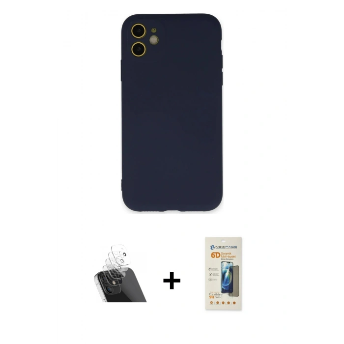MARSİLYAN™- iPhone 11 Kılıf Ahenk Serisi - Siyah 6D Mat Seramik Hayalet Nano Ekran Koruyucu + Şeffaf Kamera Lens Koruma Cam