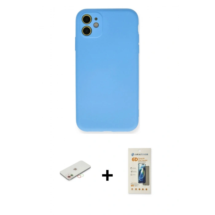MARSİLYAN™- iPhone 11 Kılıf Ahenk Serisi - Siyah 6D Mat Seramik Hayalet Nano Ekran Koruyucu + Renkli Kamera Lens Koruma Cam - YL