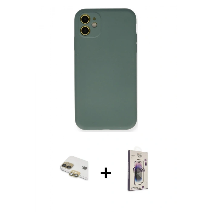 MARSİLYAN™- iPhone 11 Kılıf Ahenk Serisi - Siyah Bilvis 3D Cam Ekran Koruyucu + Pers Alüminyum Kamera Lens - GD