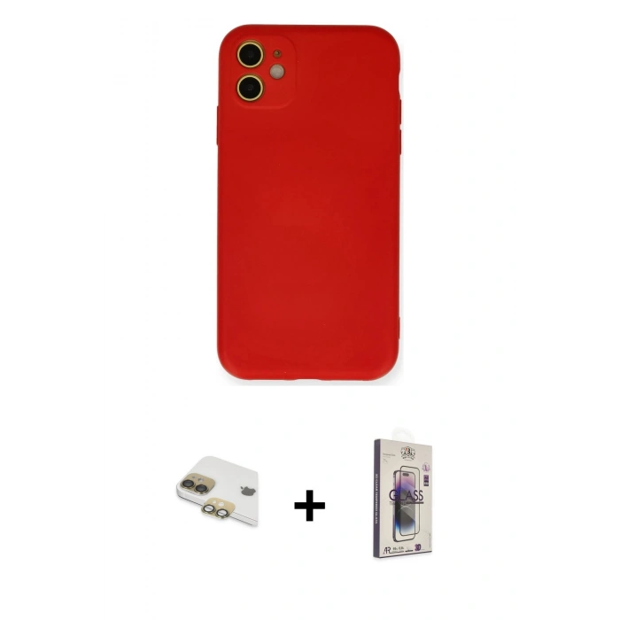 MARSİLYAN™- iPhone 11 Kılıf Ahenk Serisi - Siyah Bilvis 3D Cam Ekran Koruyucu + Pers Alüminyum Kamera Lens - GD
