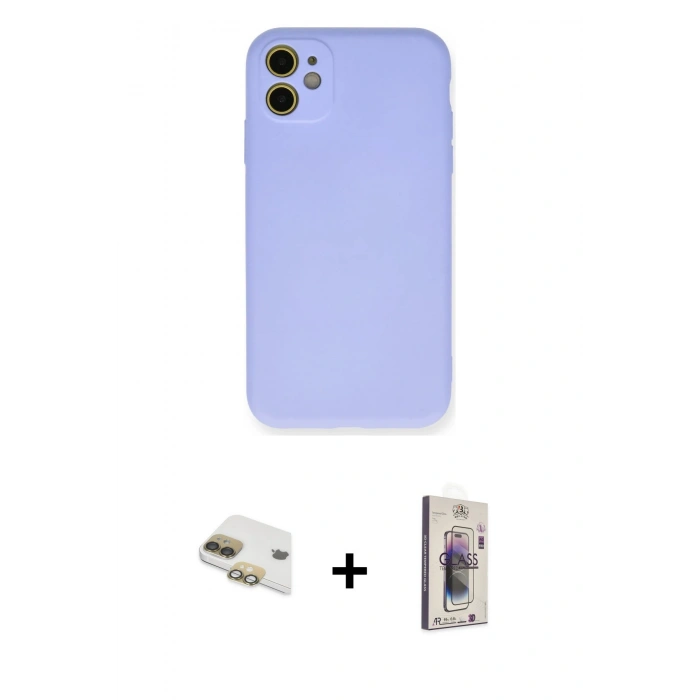 MARSİLYAN™- iPhone 11 Kılıf Ahenk Serisi - Siyah Bilvis 3D Cam Ekran Koruyucu + Pers Alüminyum Kamera Lens - GD