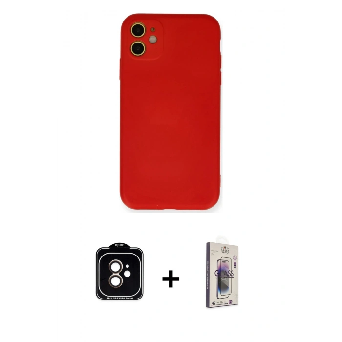 MARSİLYAN™- iPhone 11 Kılıf Ahenk Serisi - Siyah Bilvis 3D Cam Ekran Koruyucu + PVD Metal Kamera Lens - TU