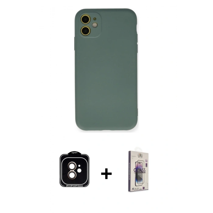 MARSİLYAN™- iPhone 11 Kılıf Ahenk Serisi - Siyah Bilvis 3D Cam Ekran Koruyucu + PVD Metal Kamera Lens - TU