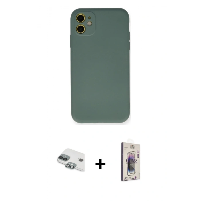 MARSİLYAN™- iPhone 11 Kılıf Ahenk Serisi - Siyah Bilvis 3D Cam Ekran Koruyucu + Pers Alüminyum Kamera Lens - YL