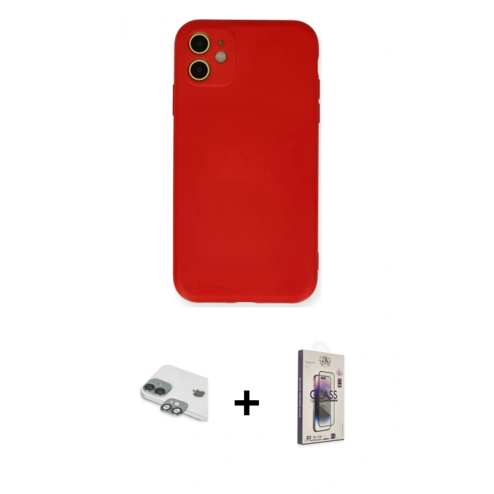 MARSİLYAN™- iPhone 11 Kılıf Ahenk Serisi - Siyah Bilvis 3D Cam Ekran Koruyucu + Pers Alüminyum Kamera Lens - YL