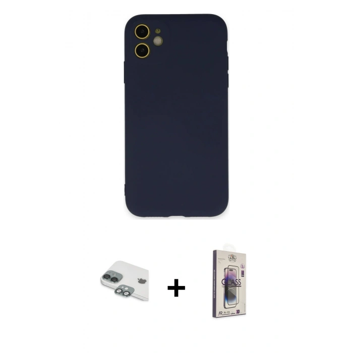 MARSİLYAN™- iPhone 11 Kılıf Ahenk Serisi - Siyah Bilvis 3D Cam Ekran Koruyucu + Pers Alüminyum Kamera Lens - YL