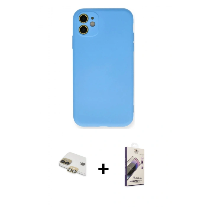 MARSİLYAN™- iPhone 11 Kılıf Ahenk Serisi - Siyah Bilvis 3D Mat Cam Ekran Koruyucu + Pers Alüminyum Kamera Lens - GD