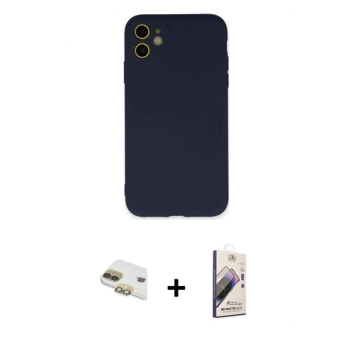 MARSİLYAN™- iPhone 11 Kılıf Ahenk Serisi - Siyah Bilvis 3D Mat Cam Ekran Koruyucu + Pers Alüminyum Kamera Lens - GD