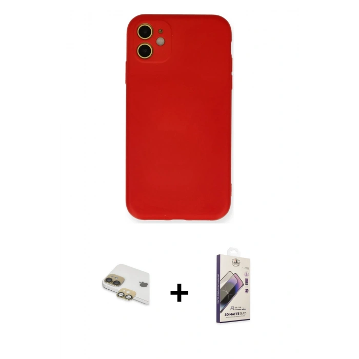 MARSİLYAN™- iPhone 11 Kılıf Ahenk Serisi - Siyah Bilvis 3D Mat Cam Ekran Koruyucu + Pers Alüminyum Kamera Lens - GD