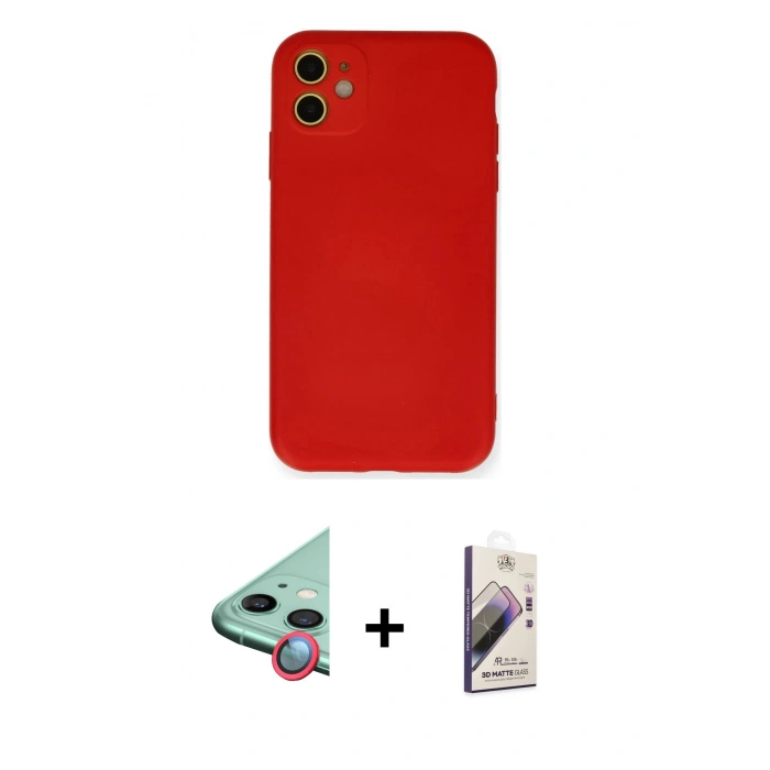 MARSİLYAN™- iPhone 11 Kılıf Ahenk Serisi - Siyah Bilvis 3D Mat Cam Ekran Koruyucu + Raze Metal Kamera Lens - KI