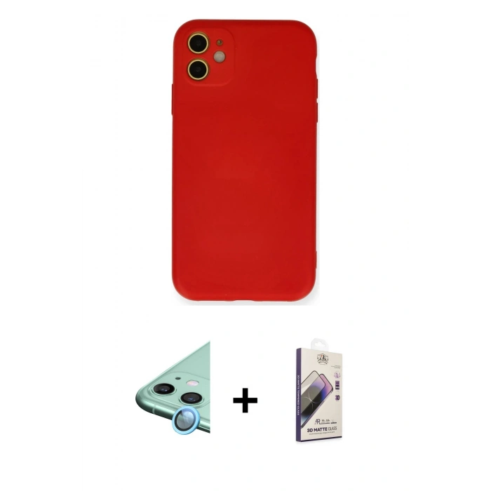 MARSİLYAN™- iPhone 11 Kılıf Ahenk Serisi - Siyah Bilvis 3D Mat Cam Ekran Koruyucu + Raze Metal Kamera Lens - MI