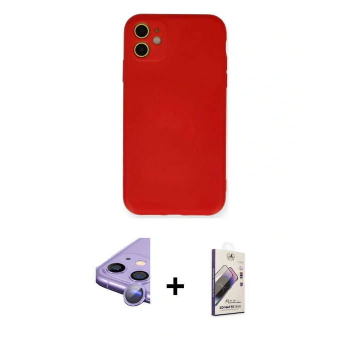 MARSİLYAN™- iPhone 11 Kılıf Ahenk Serisi - Siyah Bilvis 3D Mat Cam Ekran Koruyucu + Raze Metal Kamera Lens - MR