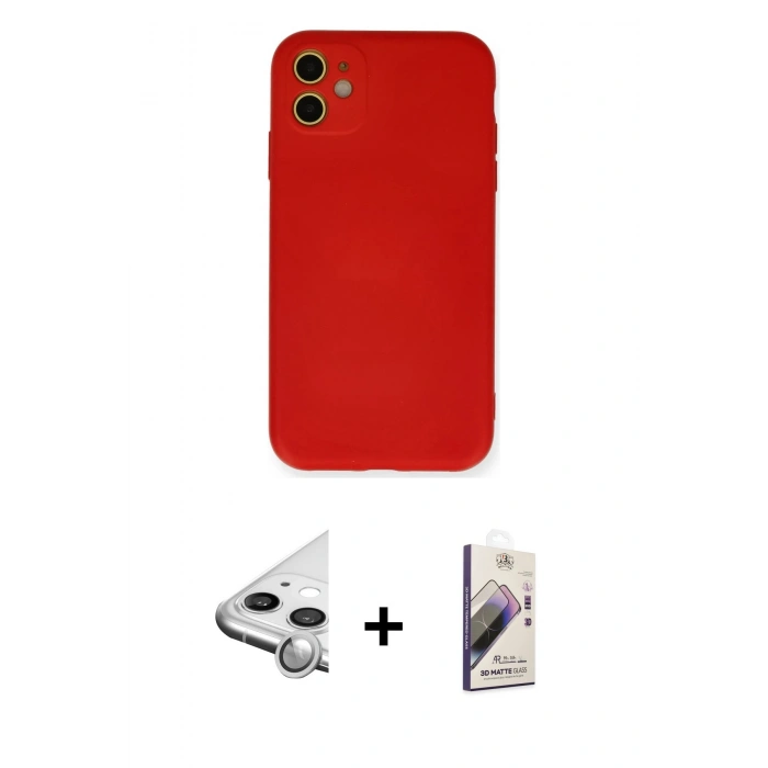 MARSİLYAN™- iPhone 11 Kılıf Ahenk Serisi - Siyah Bilvis 3D Mat Cam Ekran Koruyucu + Raze Metal Kamera Lens - GS
