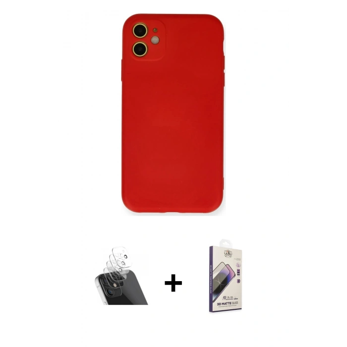 MARSİLYAN™- iPhone 11 Kılıf Ahenk Serisi - Siyah Bilvis 3D Mat Cam Ekran Koruyucu + Kamera Lens Koruma Cam - SF