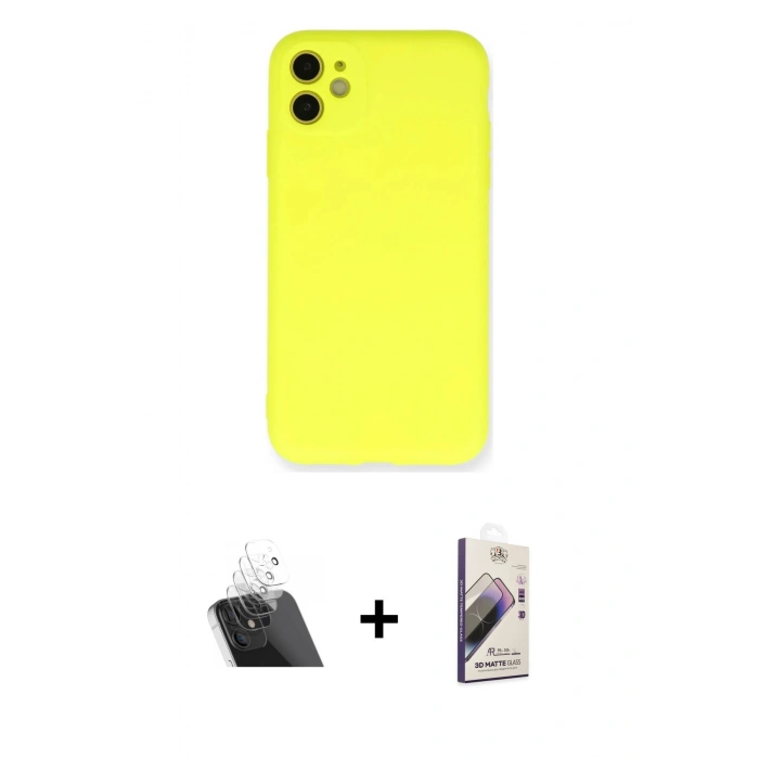 MARSİLYAN™- iPhone 11 Kılıf Ahenk Serisi - Siyah Bilvis 3D Mat Cam Ekran Koruyucu + Kamera Lens Koruma Cam - SF