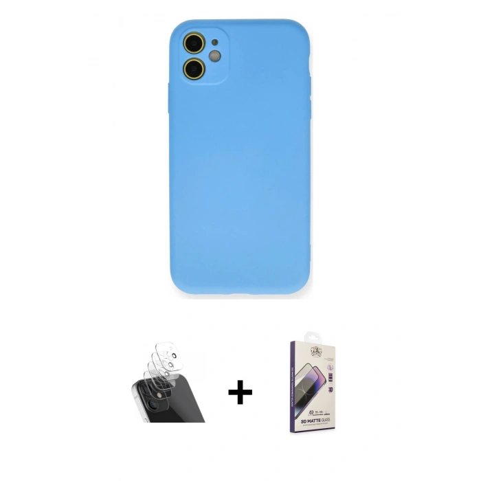 MARSİLYAN™- iPhone 11 Kılıf Ahenk Serisi - Siyah Bilvis 3D Mat Cam Ekran Koruyucu + Kamera Lens Koruma Cam - SF