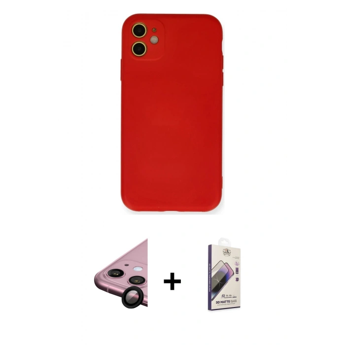 MARSİLYAN™- iPhone 11 Kılıf Ahenk Serisi - Siyah Bilvis 3D Mat Cam Ekran Koruyucu + Raze Metal Kamera Lens - SH