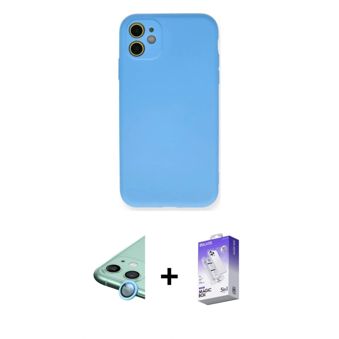 MARSİLYAN™- iPhone 11 Kılıf Ahenk Serisi - Siyah Bilvis 5in1 3D Magic Cam Ekran Koruyucu + Raze Metal Kamera Lens - MI