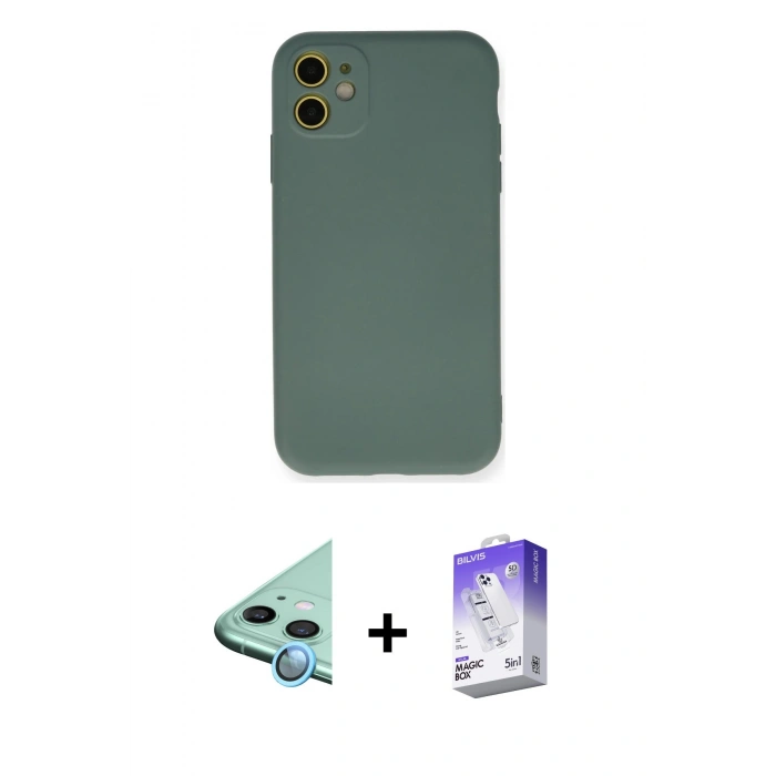 MARSİLYAN™- iPhone 11 Kılıf Ahenk Serisi - Siyah Bilvis 5in1 3D Magic Cam Ekran Koruyucu + Raze Metal Kamera Lens - MI