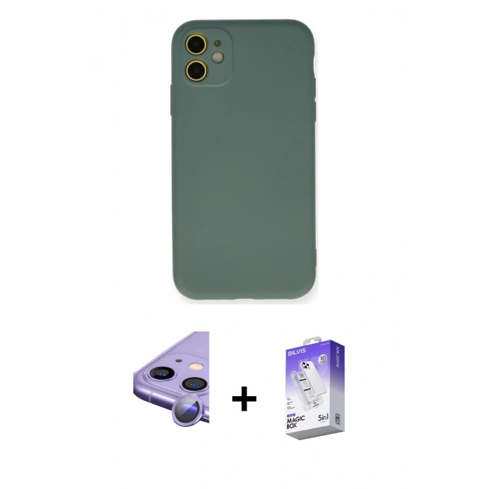 MARSİLYAN™- iPhone 11 Kılıf Ahenk Serisi - Siyah Bilvis 5in1 3D Magic Cam Ekran Koruyucu + Raze Metal Kamera Lens - MR