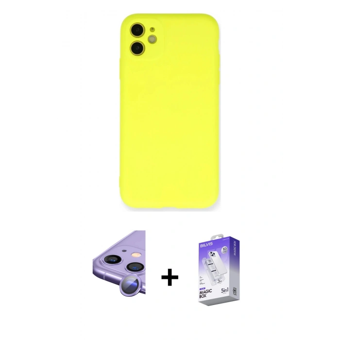 MARSİLYAN™- iPhone 11 Kılıf Ahenk Serisi - Siyah Bilvis 5in1 3D Magic Cam Ekran Koruyucu + Raze Metal Kamera Lens - MR