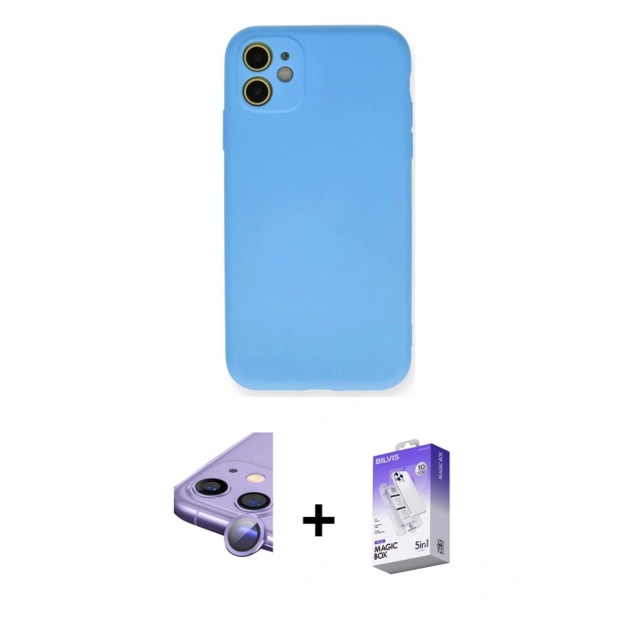 MARSİLYAN™- iPhone 11 Kılıf Ahenk Serisi - Siyah Bilvis 5in1 3D Magic Cam Ekran Koruyucu + Raze Metal Kamera Lens - MR