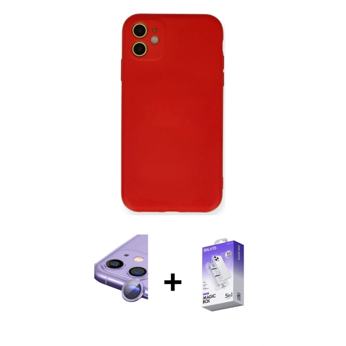 MARSİLYAN™- iPhone 11 Kılıf Ahenk Serisi - Siyah Bilvis 5in1 3D Magic Cam Ekran Koruyucu + Raze Metal Kamera Lens - MR