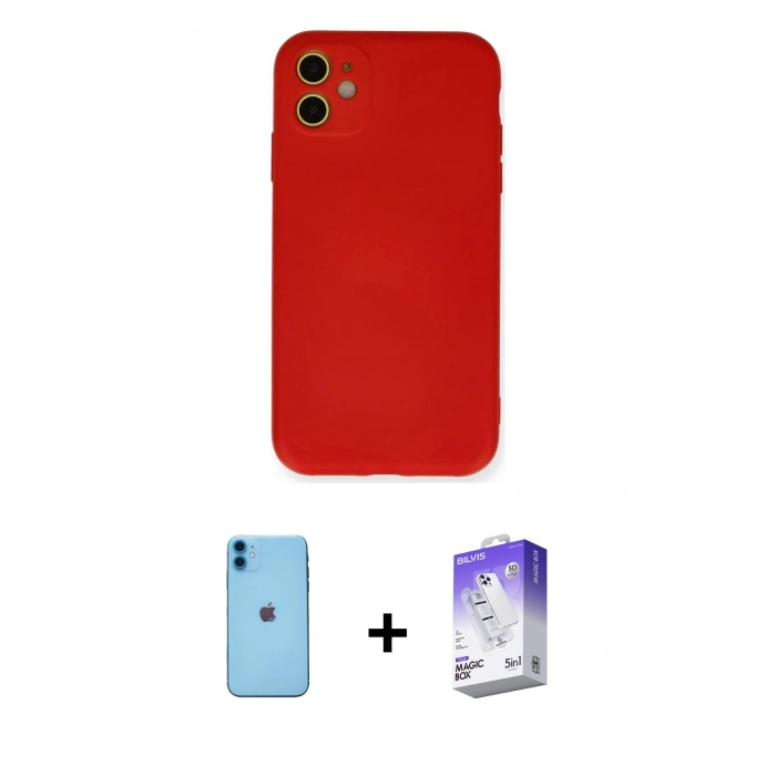 MARSİLYAN™- iPhone 11 Kılıf Ahenk Serisi - Siyah Bilvis 5in1 3D Magic Cam Ekran Koruyucu + Neon Fosforlu Kamera Lens - MI
