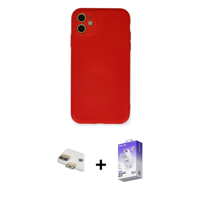 MARSİLYAN™- iPhone 11 Kılıf Ahenk Serisi - Siyah Bilvis 5in1 3D Magic Cam Ekran Koruyucu + Pers Alüminyum Kamera Lens - GD