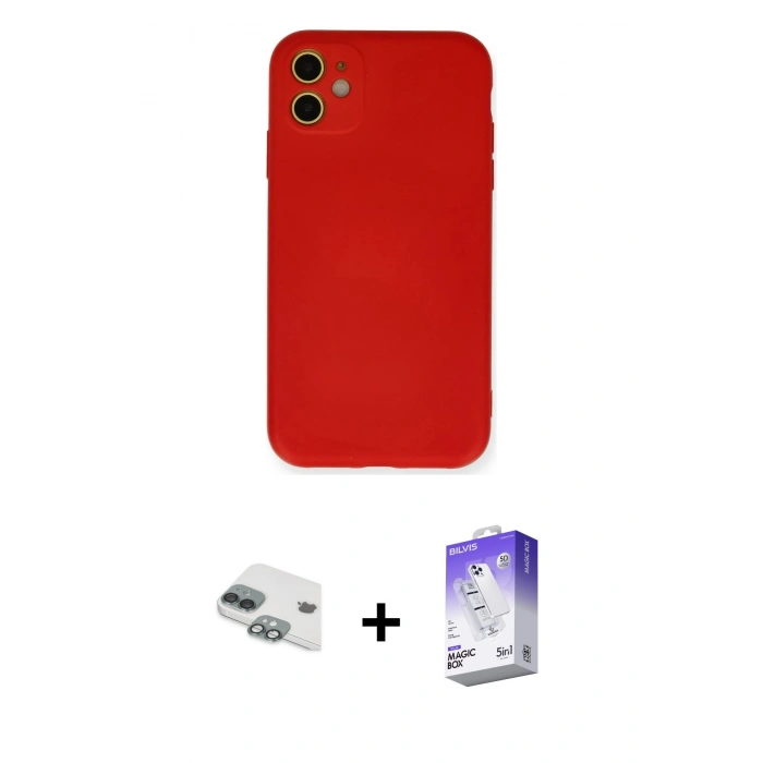 MARSİLYAN™- iPhone 11 Kılıf Ahenk Serisi - Siyah Bilvis 5in1 3D Magic Cam Ekran Koruyucu + Pers Alüminyum Kamera Lens - YL