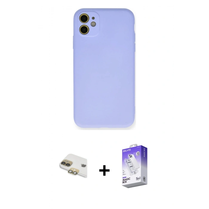 MARSİLYAN™- iPhone 11 Kılıf Ahenk Serisi - Siyah Bilvis 5in1 3D Magic Cam Ekran Koruyucu + Pers Alüminyum Kamera Lens - GD