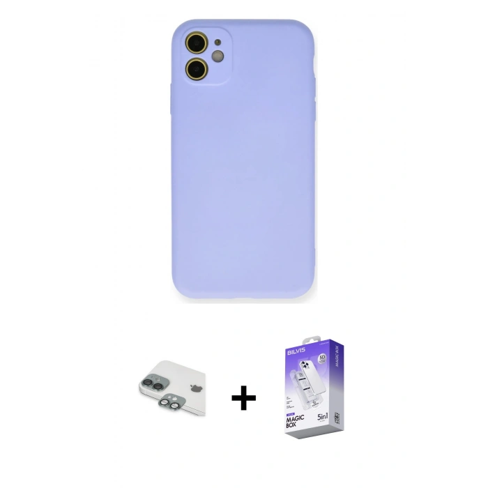 MARSİLYAN™- iPhone 11 Kılıf Ahenk Serisi - Siyah Bilvis 5in1 3D Magic Cam Ekran Koruyucu + Pers Alüminyum Kamera Lens - YL