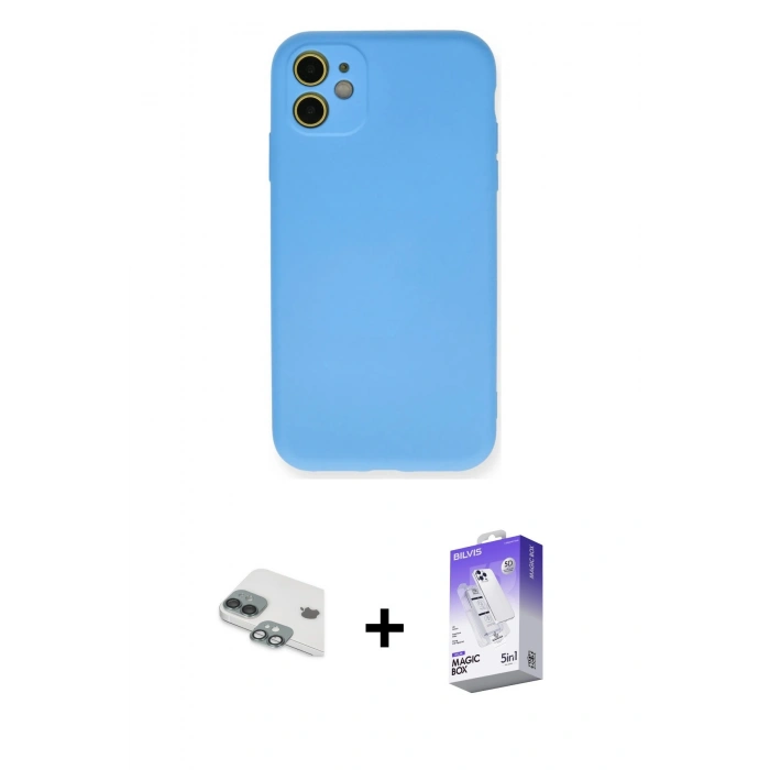 MARSİLYAN™- iPhone 11 Kılıf Ahenk Serisi - Siyah Bilvis 5in1 3D Magic Cam Ekran Koruyucu + Pers Alüminyum Kamera Lens - YL