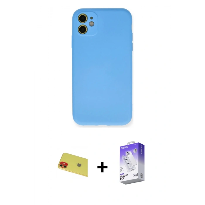 MARSİLYAN™- iPhone 11 Kılıf Ahenk Serisi - Siyah Bilvis 5in1 3D Magic Cam Ekran Koruyucu + Rainbow Kamera Lens Koruma Cam - KI