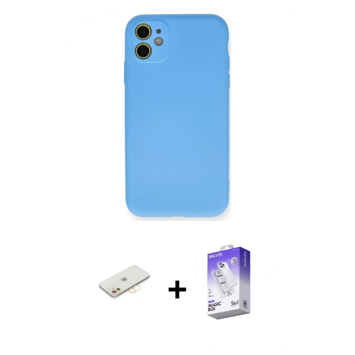 MARSİLYAN™- iPhone 11 Kılıf Ahenk Serisi - Siyah Bilvis 5in1 3D Magic Cam Ekran Koruyucu + Renkli Kamera Lens Koruma Cam - SI