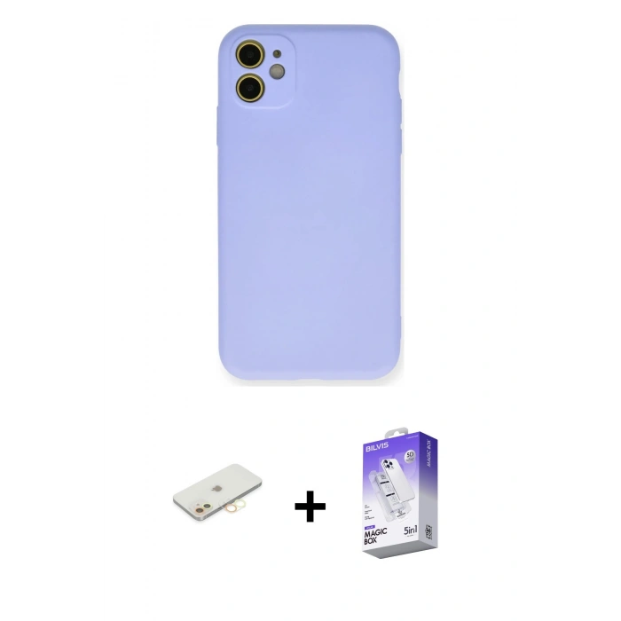 MARSİLYAN™- iPhone 11 Kılıf Ahenk Serisi - Siyah Bilvis 5in1 3D Magic Cam Ekran Koruyucu + Renkli Kamera Lens Koruma Cam - SI