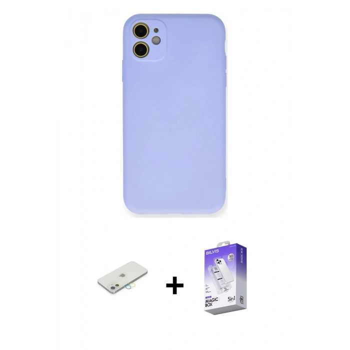 MARSİLYAN™- iPhone 11 Kılıf Ahenk Serisi - Siyah Bilvis 5in1 3D Magic Cam Ekran Koruyucu + Renkli Kamera Lens Koruma Cam - SI